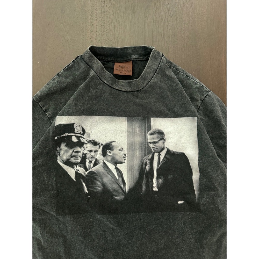 Malcolm X Martin Luther King Jr Shoe Palace Graphic T-Shirt Acid Wash Black S